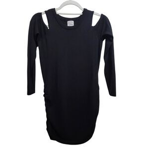 Hippie Rose Black Long Sleeve Side Cinch Cold Shoulder Sweater Top Size Small